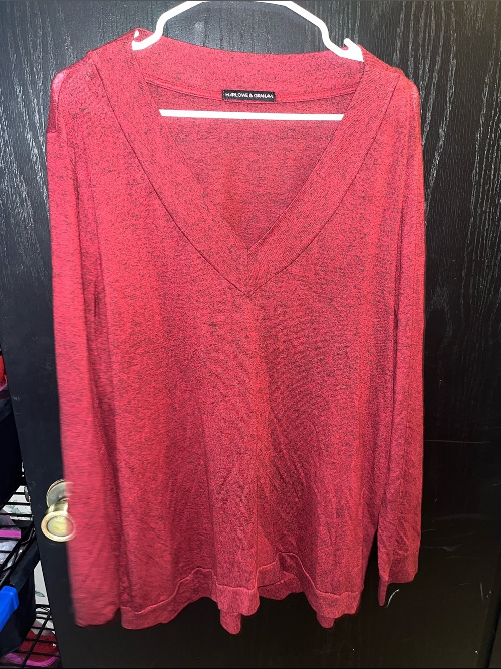 Harlowe & Graham Women's Heathered Crimson V-Neck Sweater